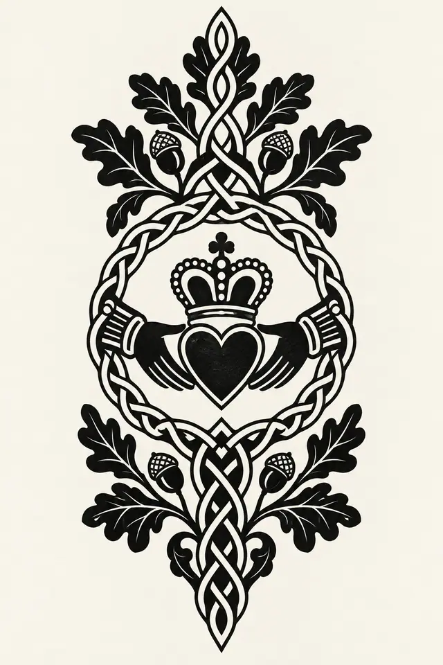 Blackwork Claddagh tattoo design for the calf