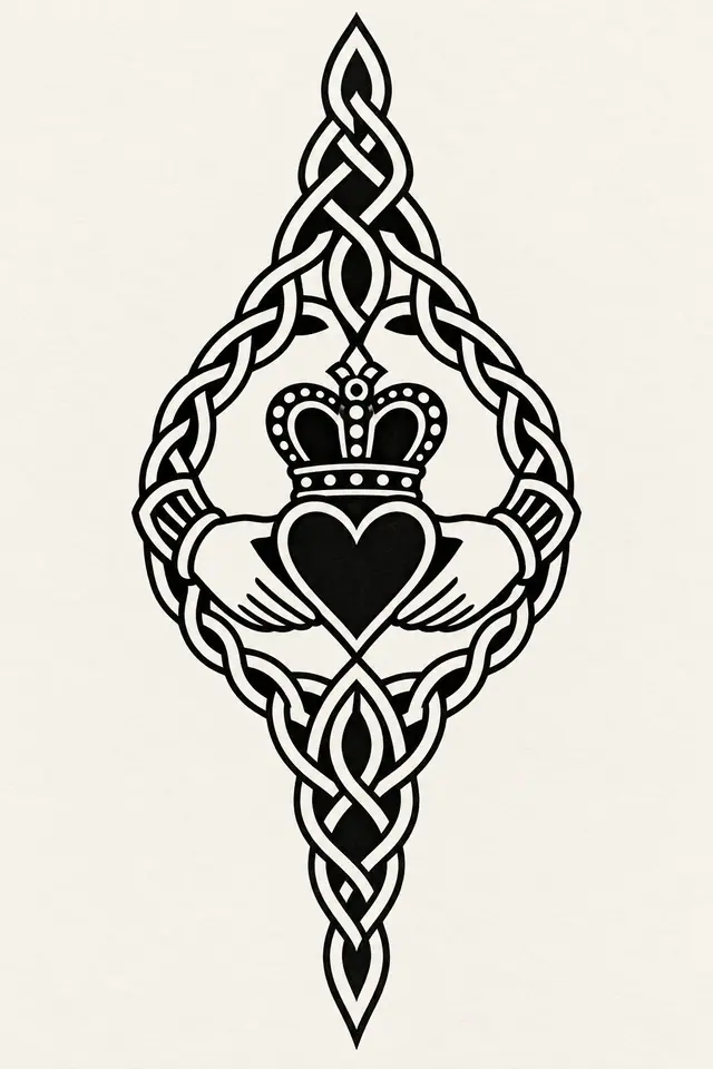 Blackwork Claddagh tattoo design for the forearm