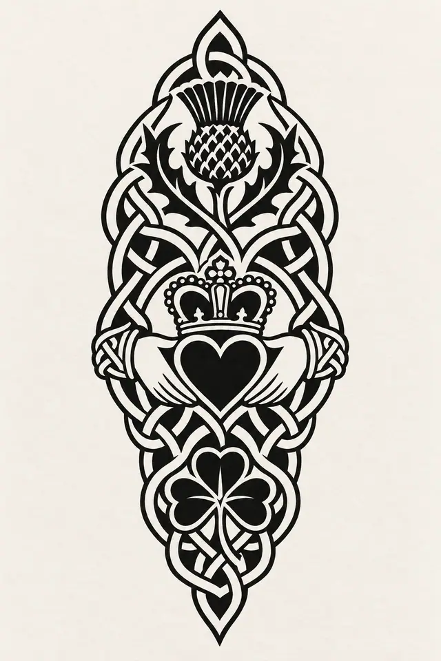 Blackwork Claddagh tattoo design for the forearm