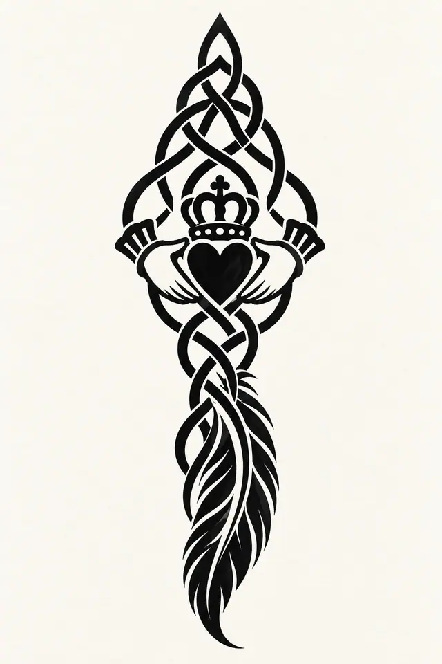 Blackwork Claddagh tattoo design for the forearm