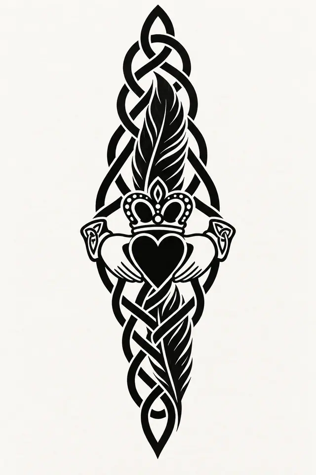 Blackwork Claddagh tattoo design for the forearm