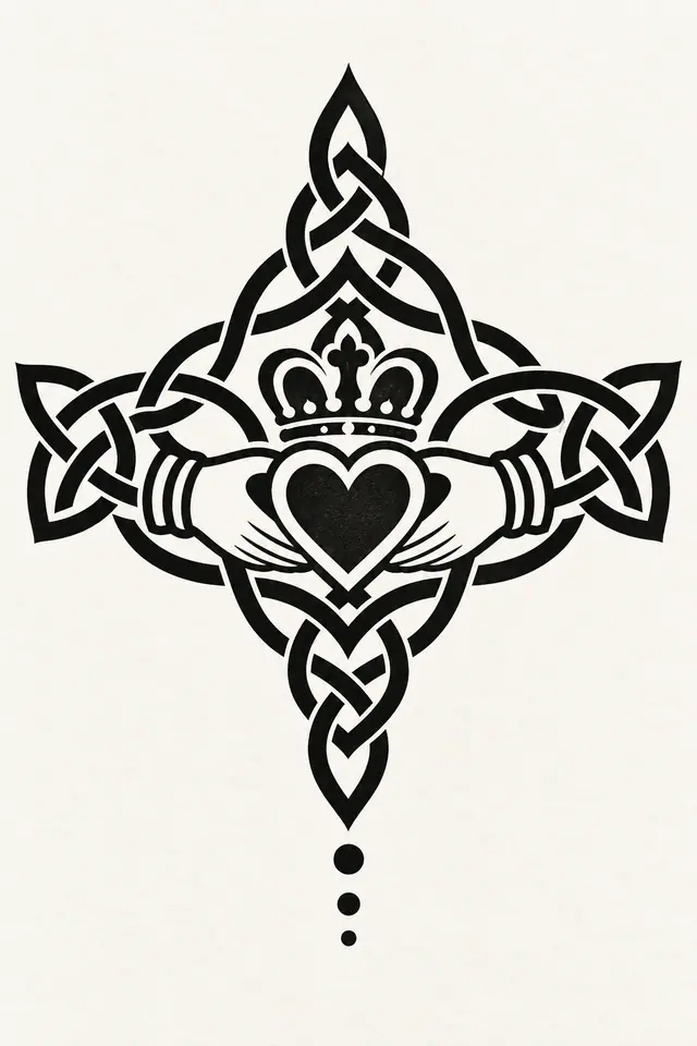 Blackwork Claddagh tattoo design for the upper arm (half sleeve)