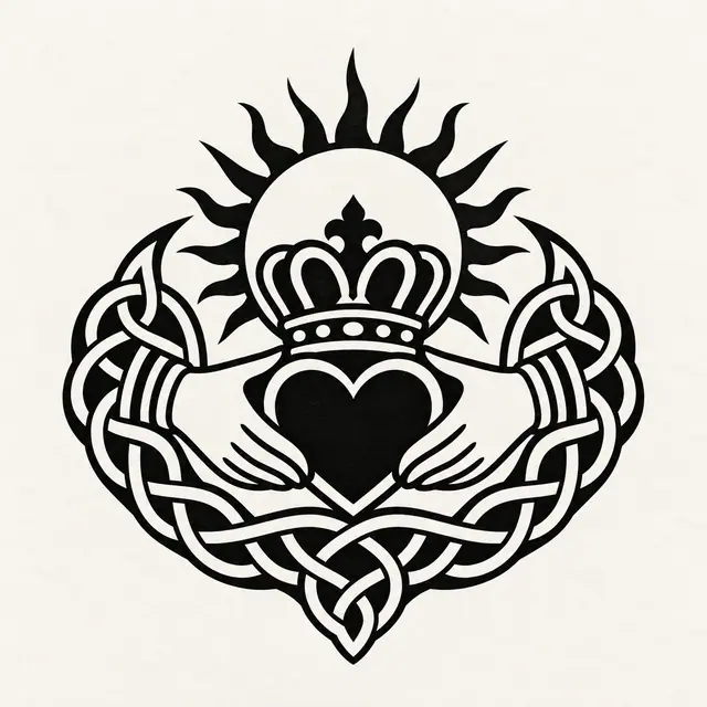 Blackwork Claddagh tattoo design for the shoulder