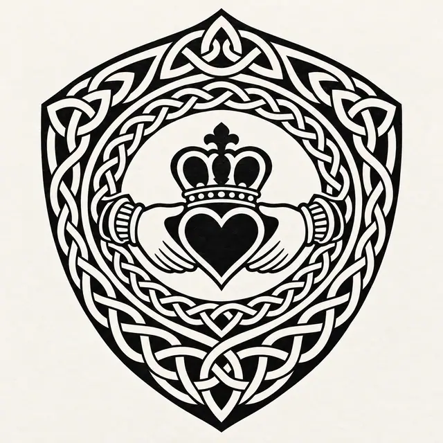 Blackwork Claddagh tattoo design for the shoulder