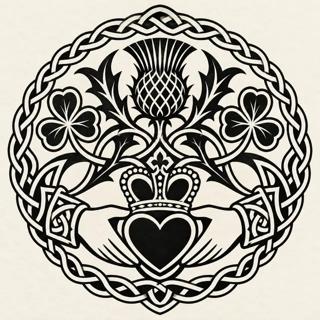 Blackwork Claddagh tattoo design for the shoulder