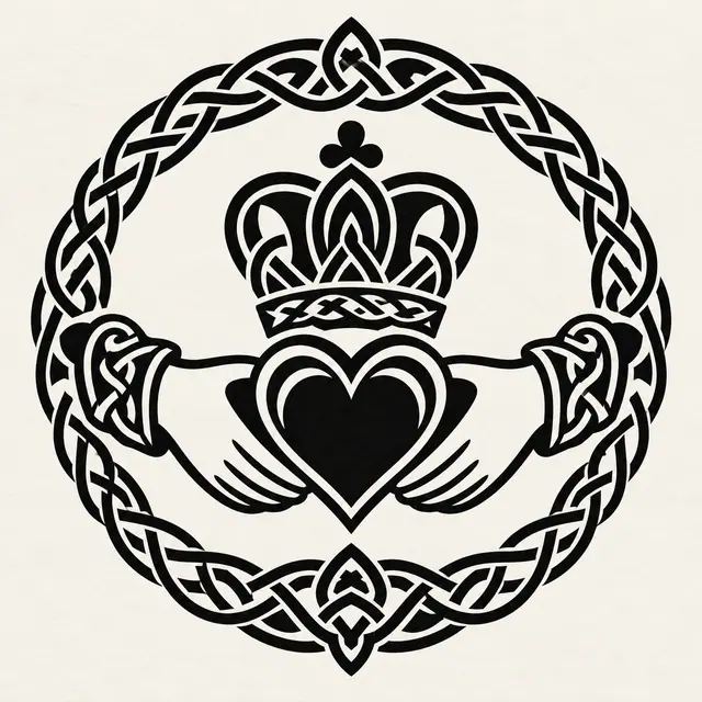 Blackwork Claddagh tattoo design for the shoulder