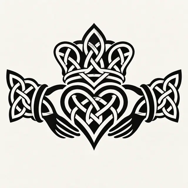 Blackwork Claddagh tattoo design for the upper back