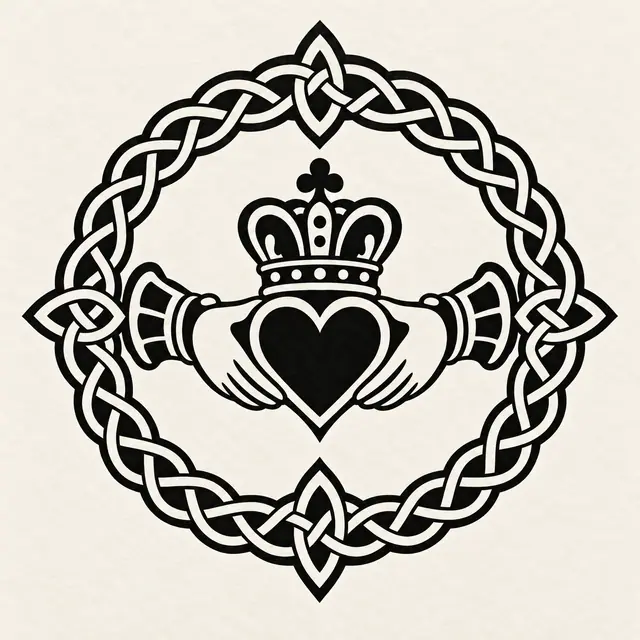 Blackwork Claddagh tattoo design for the upper back