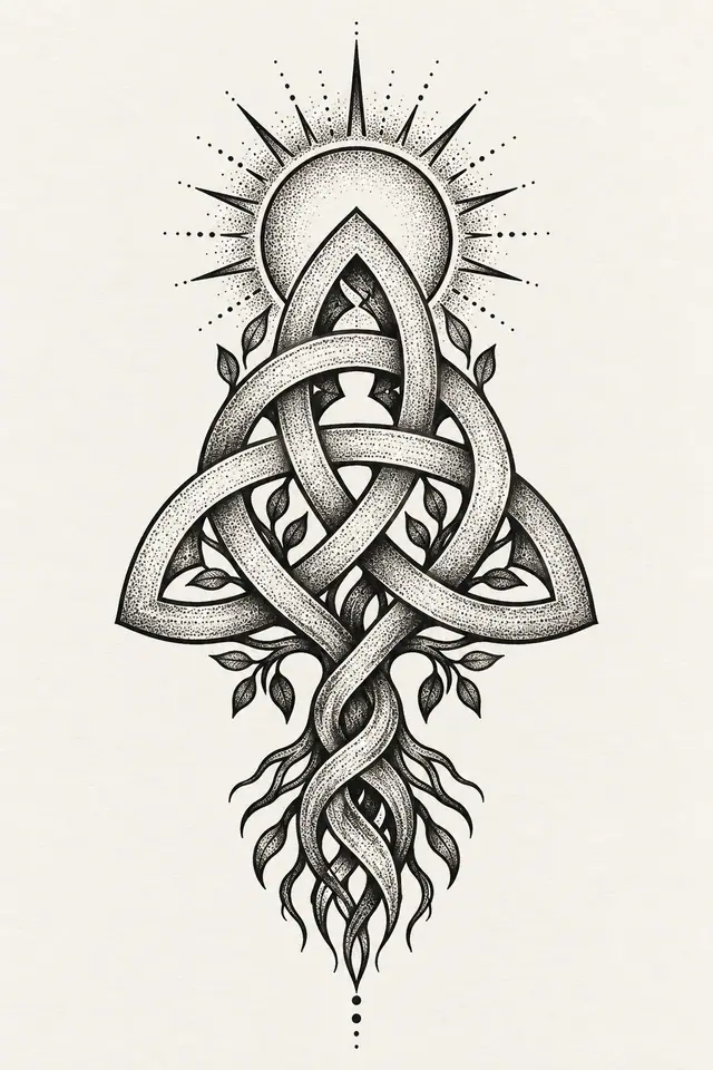 Dotwork Dara knot tattoo design for the calf