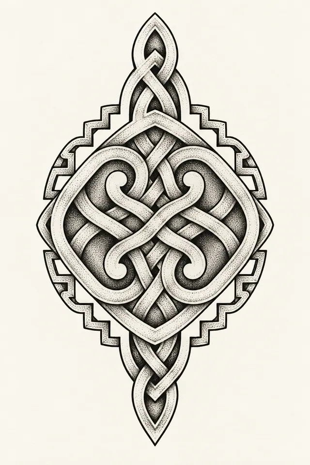 Dotwork Dara knot tattoo design for the calf