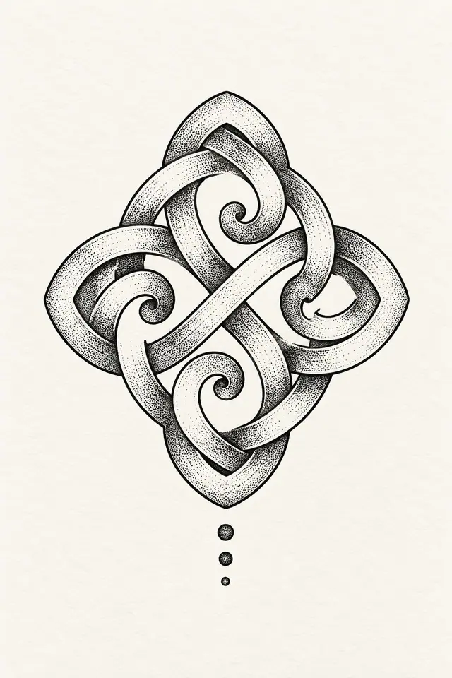 Dotwork Dara knot tattoo design for the calf