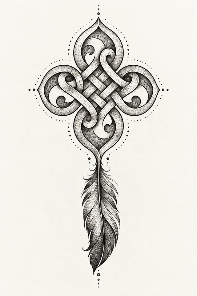 Dotwork Dara knot tattoo design for the calf