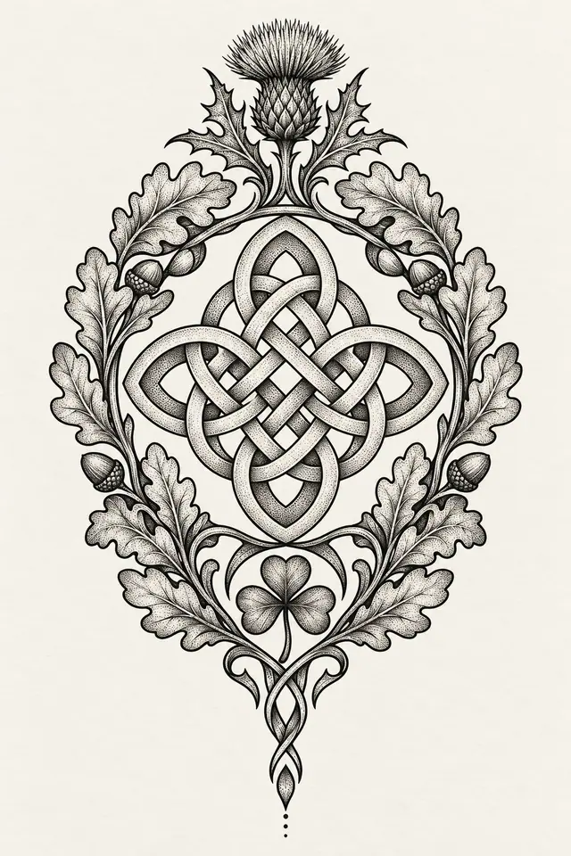 Dotwork Dara knot tattoo design for the calf