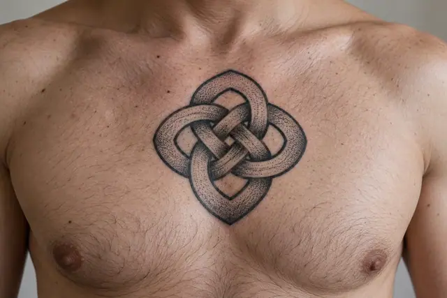 Dotwork Dara knot tattoo on the chest