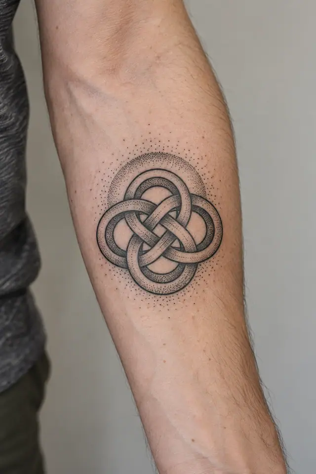 Dotwork Dara knot tattoo on the forearm