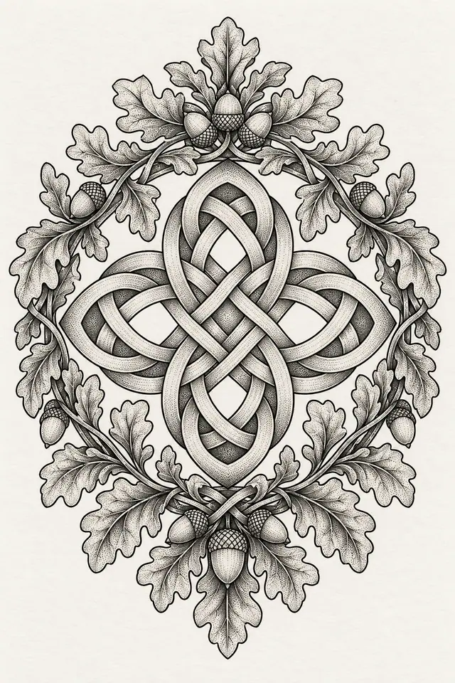 Dotwork Dara knot tattoo design for the upper arm (half sleeve)
