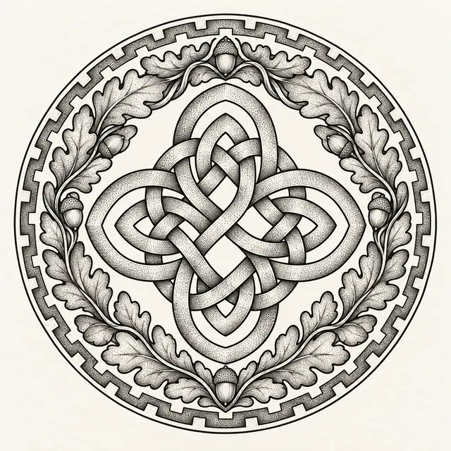Dotwork Dara knot tattoo design for the shoulder