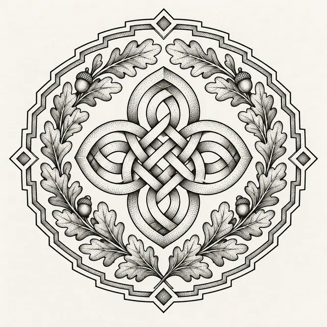 Dotwork Dara knot tattoo design for the upper back