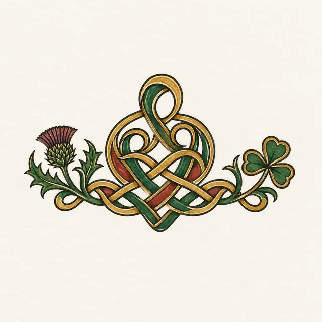 Color illuminated Celtic motherhood knot tattoo design for the ankle