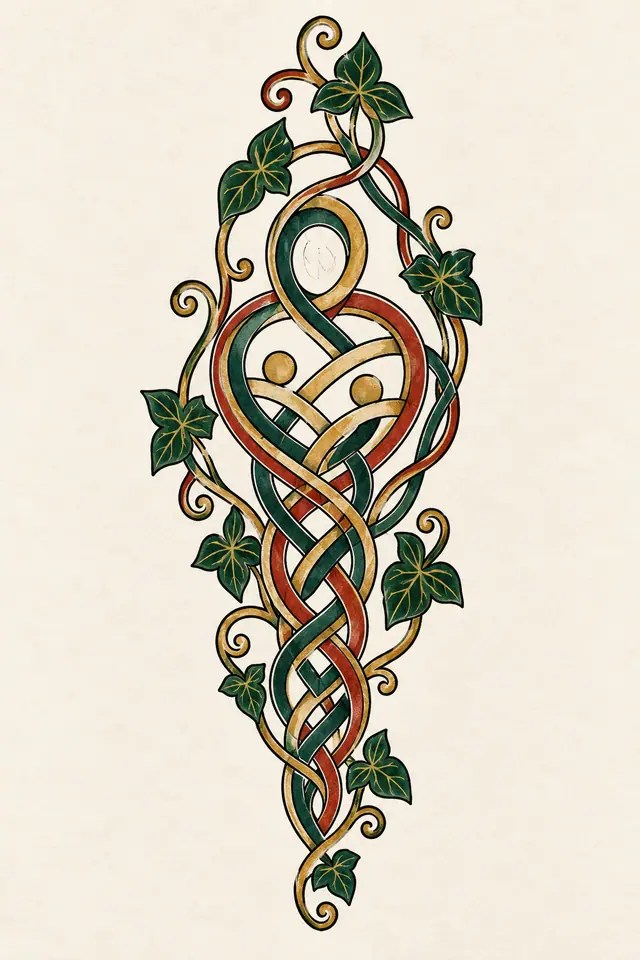Color illuminated Celtic motherhood knot tattoo design for the calf
