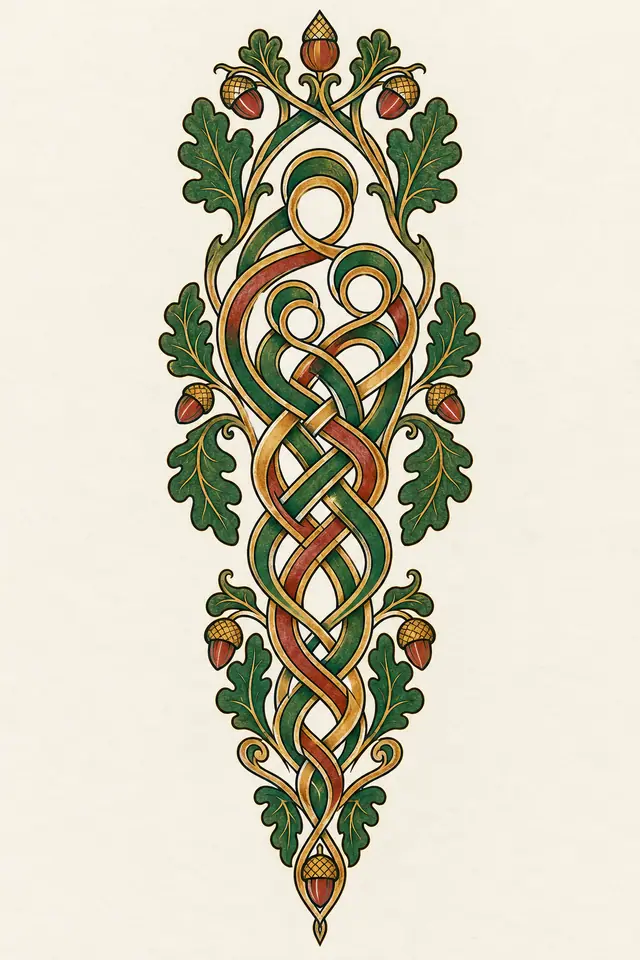 Color illuminated Celtic motherhood knot tattoo design for the calf