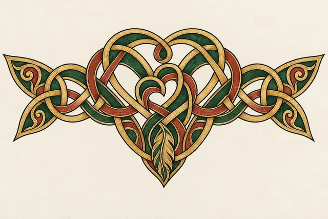 Color illuminated Celtic motherhood knot tattoo design for the chest