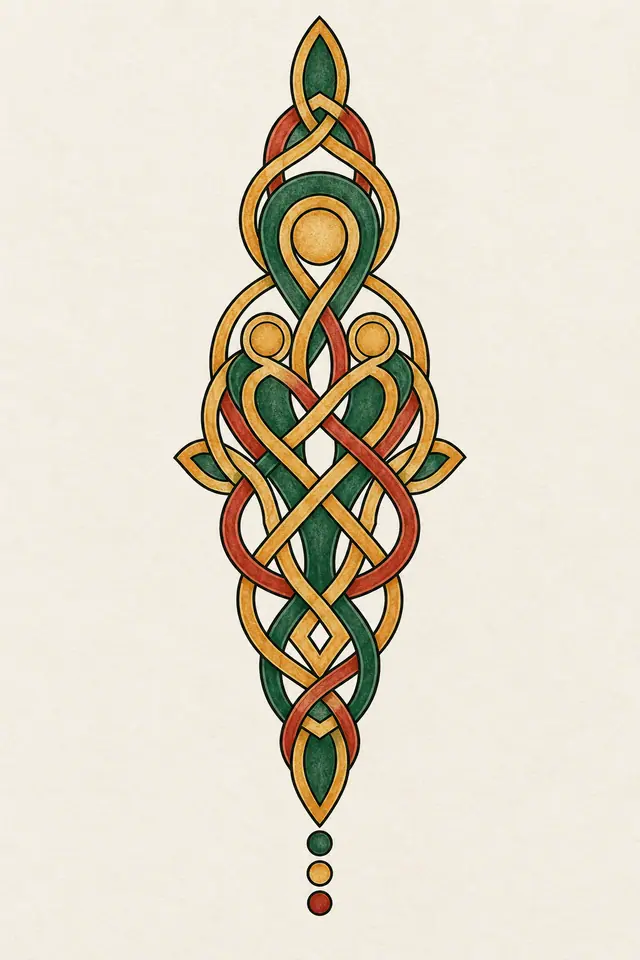 Color illuminated Celtic motherhood knot tattoo design for the forearm