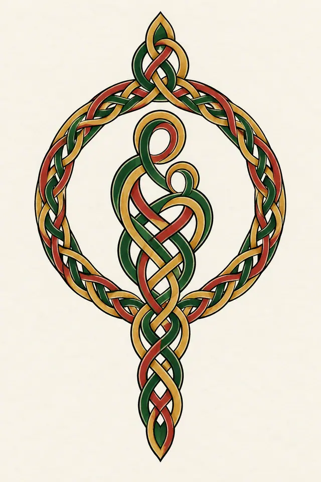 Color illuminated Celtic motherhood knot tattoo design for the forearm
