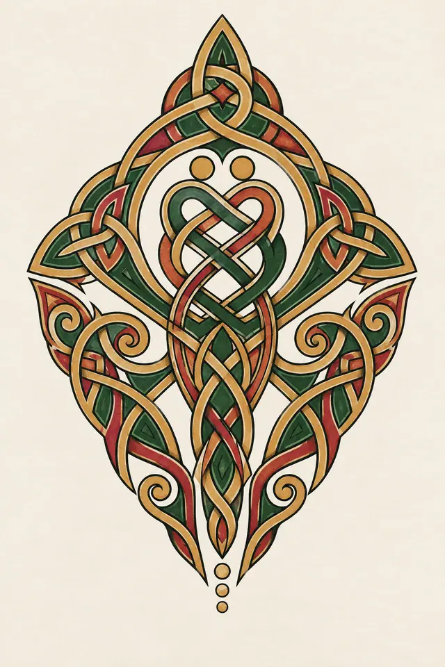 Color illuminated Celtic motherhood knot tattoo design for the upper arm (half sleeve)
