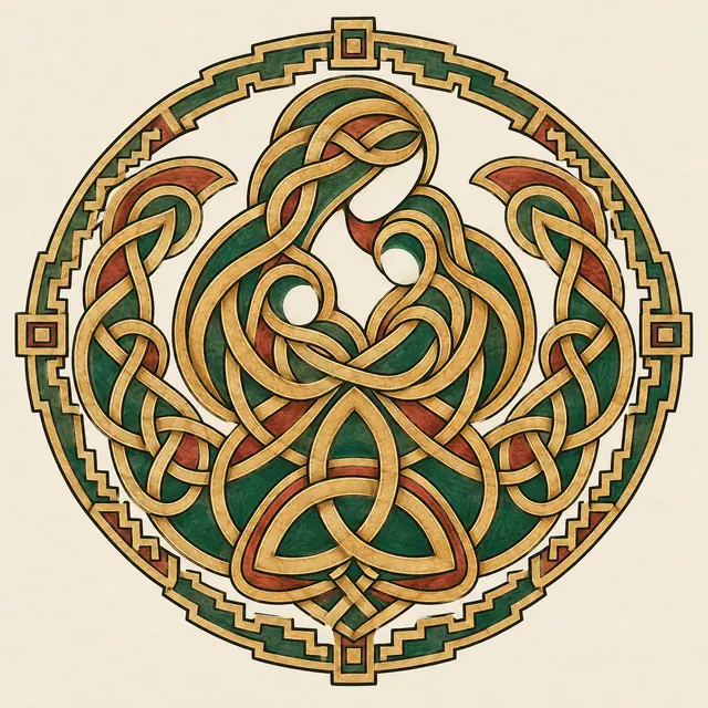 Color illuminated Celtic motherhood knot tattoo design for the shoulder