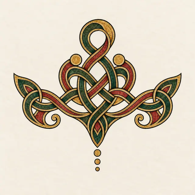 Color illuminated Celtic motherhood knot tattoo design for the upper back