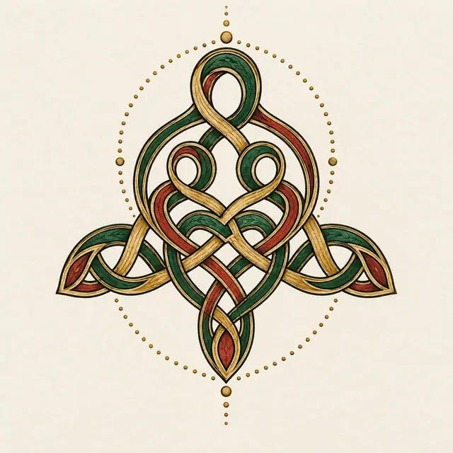 Color illuminated Celtic motherhood knot tattoo design for the upper back