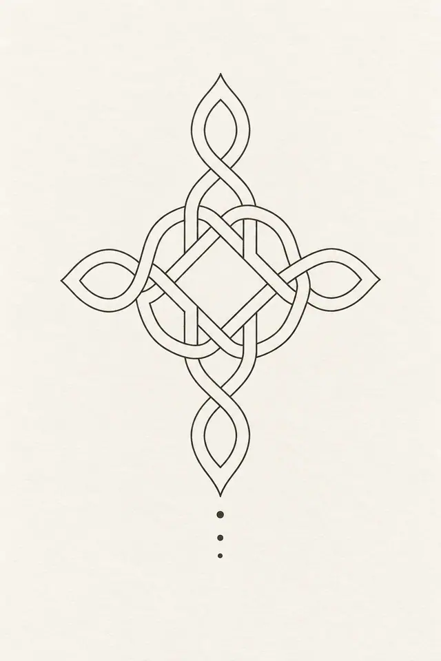 Fine-line Celtic shield knot tattoo design for the calf