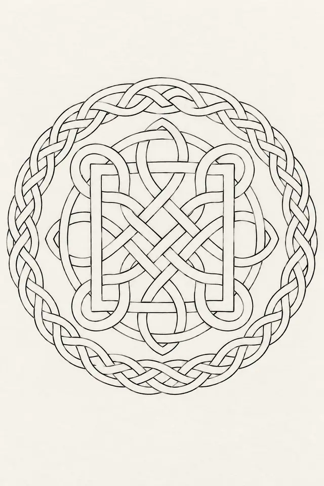 Fine-line Celtic shield knot tattoo design for the calf