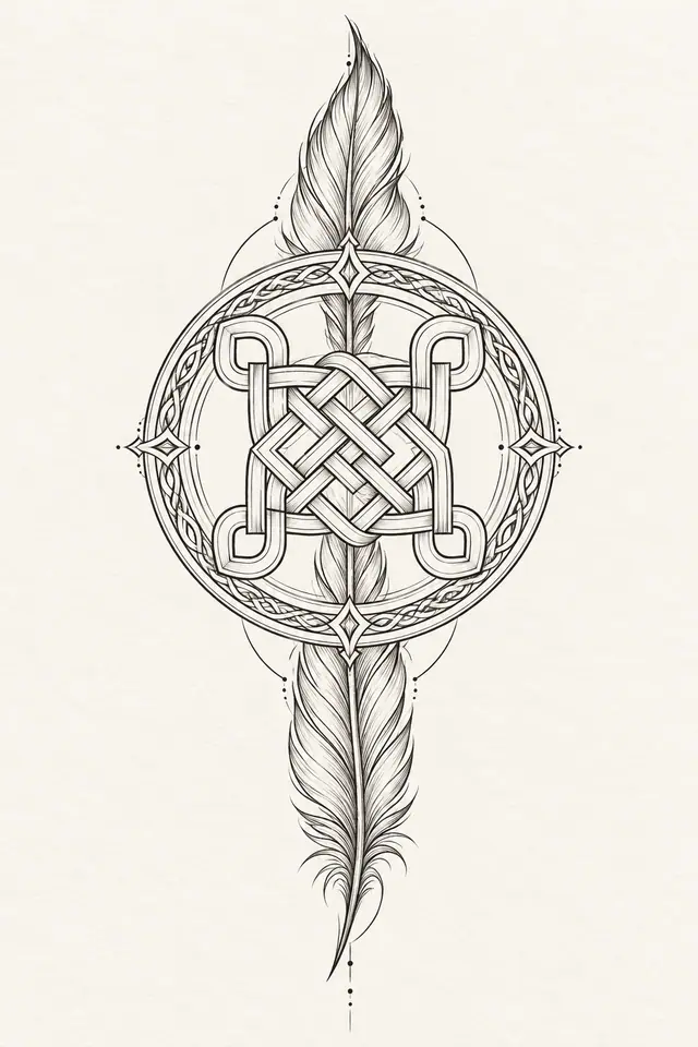 Fine-line Celtic shield knot tattoo design for the calf