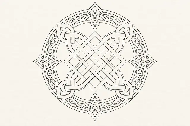 Fine-line Celtic shield knot tattoo design for the chest
