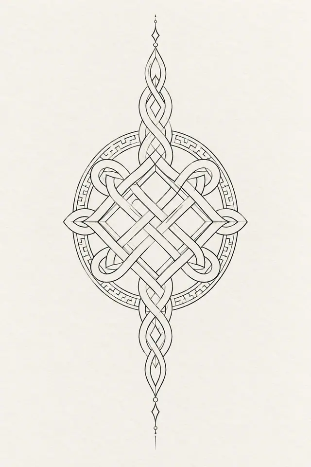 Fine-line Celtic shield knot tattoo design for the forearm