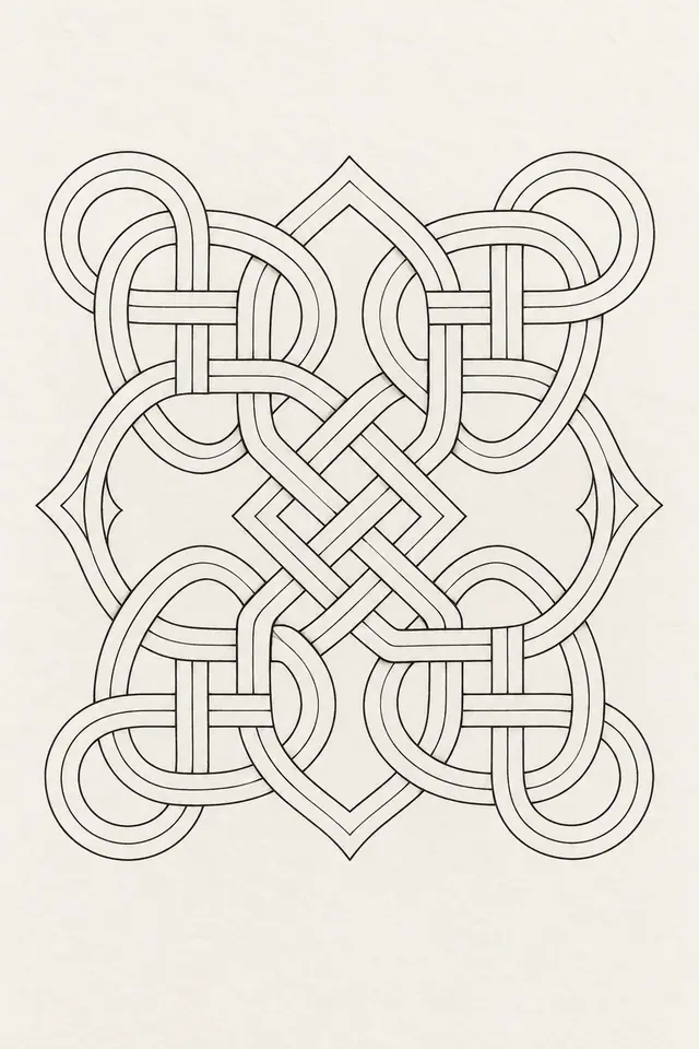 Fine-line Celtic shield knot tattoo design for the upper arm (half sleeve)