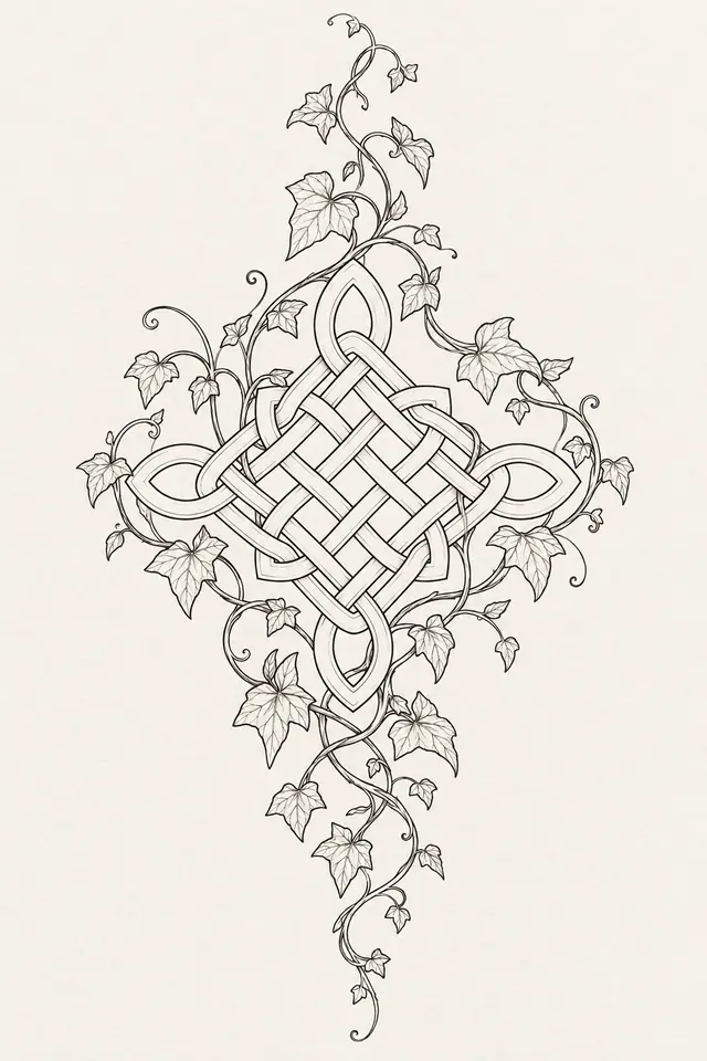 Fine-line Celtic shield knot tattoo design for the upper arm (half sleeve)