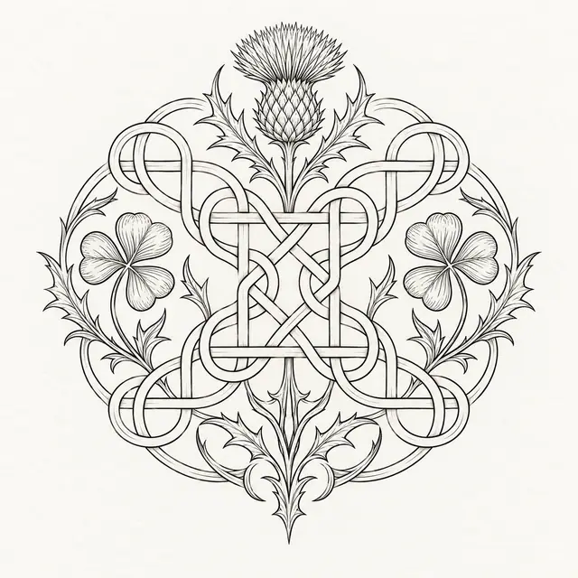 Fine-line Celtic shield knot tattoo design for the shoulder