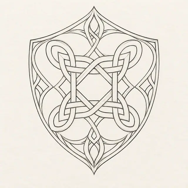 Fine-line Celtic shield knot tattoo design for the shoulder