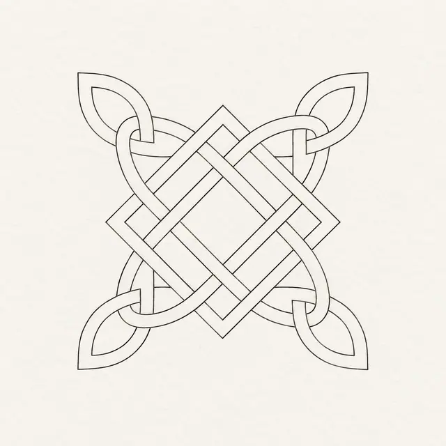 Fine-line Celtic shield knot tattoo design for the upper back