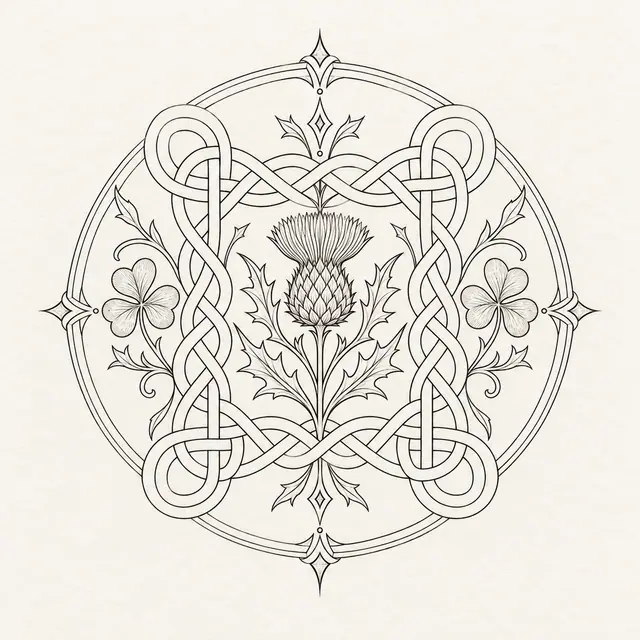 Fine-line Celtic shield knot tattoo design for the upper back