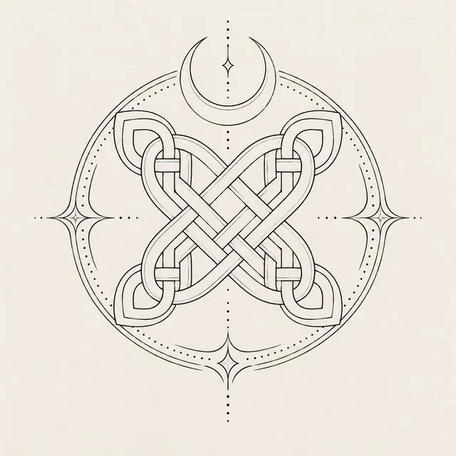 Fine-line Celtic shield knot tattoo design for the upper back
