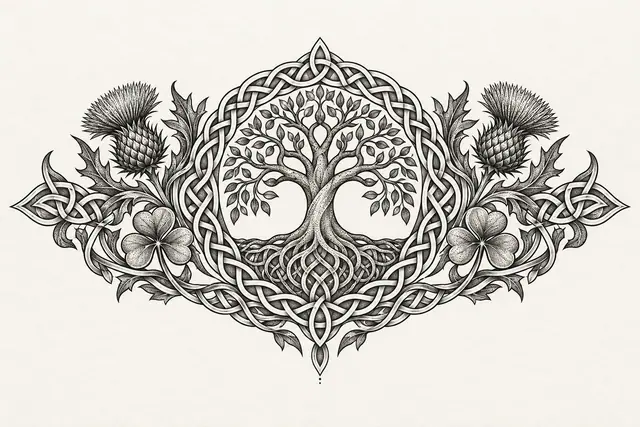 Dotwork Celtic tree of life tattoo design for the chest