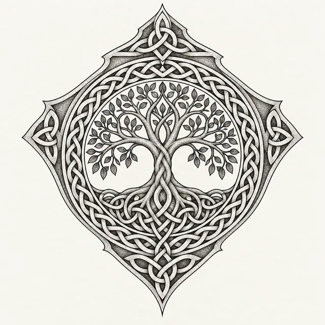 Dotwork Celtic tree of life tattoo design for the upper back