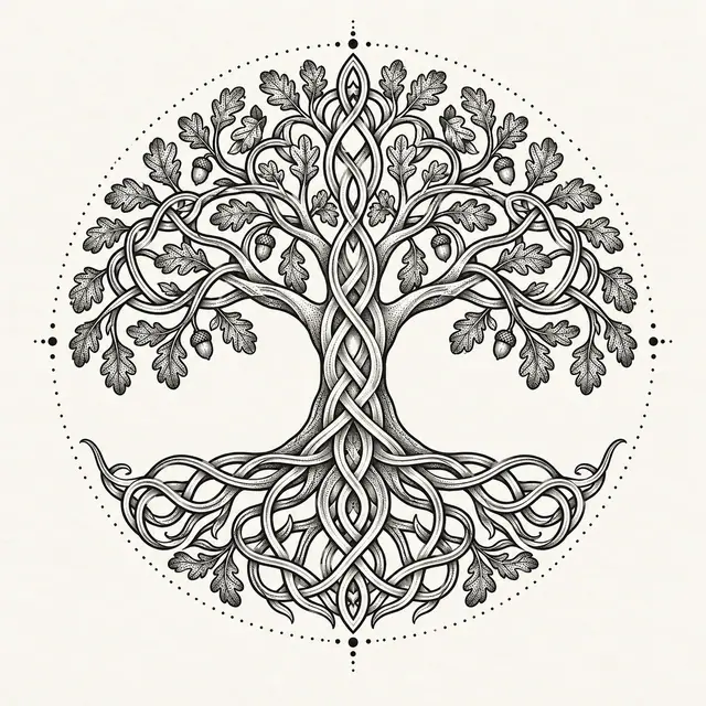 Dotwork Celtic tree of life tattoo design for the upper back