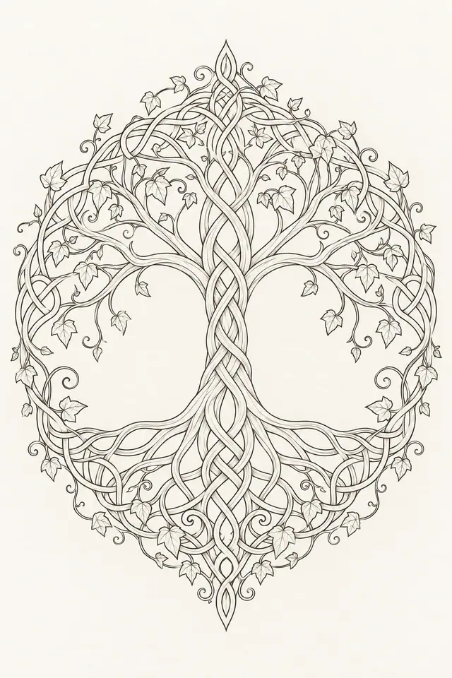 Fine-line Celtic tree of life tattoo design for the upper arm (half sleeve)