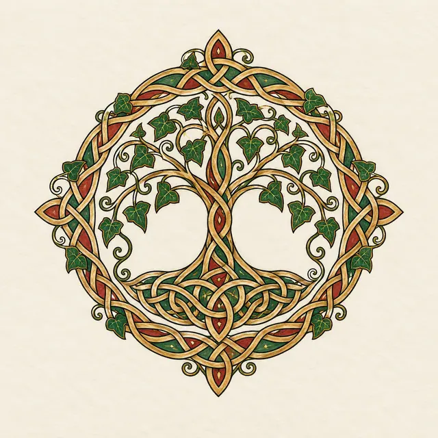 Color illuminated Celtic tree of life tattoo design for the ankle