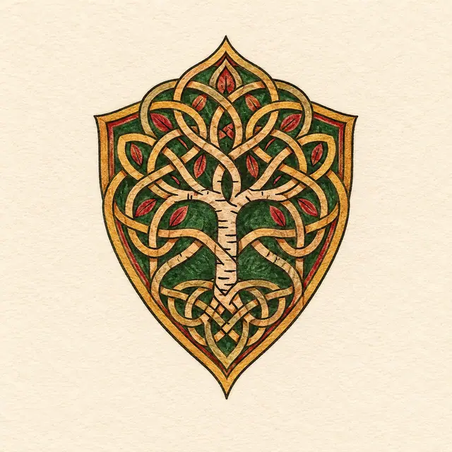 Color illuminated Celtic tree of life tattoo design for the ankle
